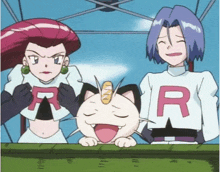 a group of cartoon characters with the letter r on their sleeves