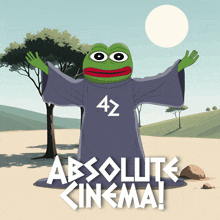 a poster for absolute cinema shows a frog wearing a 42 shirt