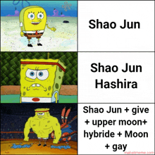 a spongebob meme with shao jun and shao jun hashira