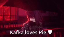 a cartoon of a girl holding an umbrella with the words kafka loves pie below her