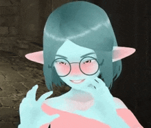 a cartoon character wearing glasses and a pink shirt