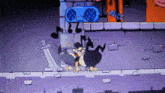 a cartoon character with a blue boombox in the background and the word blitz on the bottom right