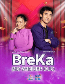 a poster for brera big winner duo shows a woman and a man