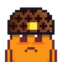a pixel art of a person wearing a brown hat