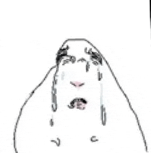 a black and white drawing of a person with tears coming out of their eyes .