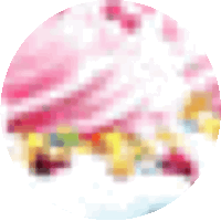a pink and white circle with a blurred background