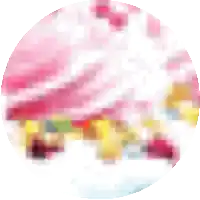 a pink and white circle with a blurred background