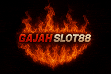 a logo for gajah slot88 is surrounded by flames on a black background