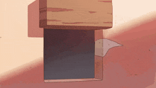 a cartoon drawing of a wooden block with a window in it