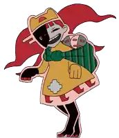 a cartoon drawing of a girl with red hair and a yellow dress