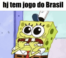 Jogo Do Brasil /Bob Sponja / Copa Do Mundo / Ansiedade GIF - Brazil World Cup Nervous GIFs