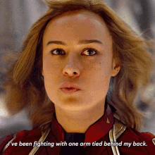 Captain Marvel Ive Been Fighting With One Arm Tied GIF - Captain Marvel Ive Been Fighting With One Arm Tied Behind My Back GIFs
