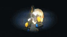 a pixel art of a person holding a sword in a dark room