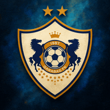 a logo for qarabag fk with a soccer ball in the center