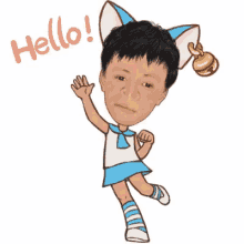 a cartoon of a man with cat ears and a bell on his head .