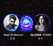 king 's dr kettavan and lasna ethan are shown on a black background