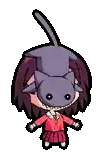 a girl with a cat mask on her face is standing upside down .