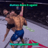 a picture of a boxing match with a caption that says ' damas does it again '