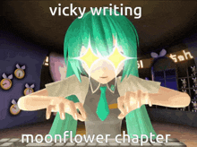 vicky writing moonflower chapter is written on a cartoon character