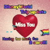 a disney world trip update poster with a red heart and mickey mouse