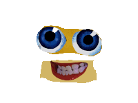 a cartoon face with blue eyes and a yellow mouth