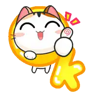 a cartoon cat is holding a gold key and smiling