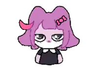 a pixel art drawing of a girl with purple hair and pink horns
