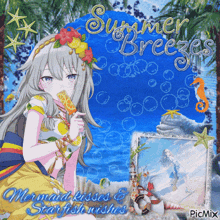 a picture of a girl with the words summer breezes written on it