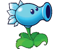 a cartoon illustration of a blue plant with ice coming out of its mouth