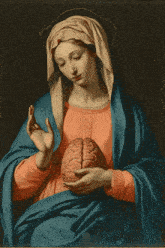 a painting of a woman holding a brain with the words use it above her