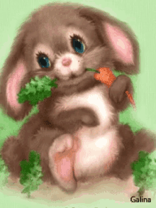 a painting of a bunny eating a carrot with the name galina below it