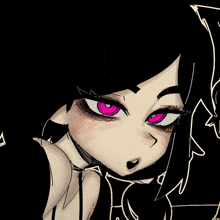 a drawing of a girl with pink eyes