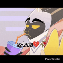 a cartoon character drinking through a straw with sybau written in the corner