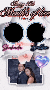 a poster that says happy 18th month 's love with a picture of a man and woman