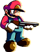 a cartoon of mario holding a shotgun in his hands