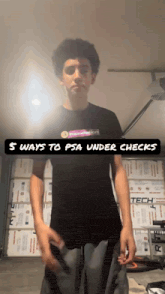 a young man standing in front of a garage door with the words 5 ways to psa under checks on the bottom