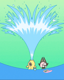 a cartoon drawing of a cat and a dog with water coming out of their mouth