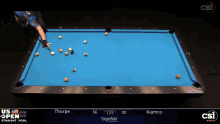 a pool game is being played between thorpe and kimco