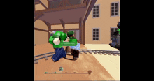 a screenshot of a video game shows a person in a green outfit with the hashtag #essvermu2