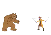 a cartoon drawing of a bear and a wizard with a sword