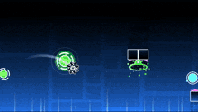a video game with a blue background and a green circle