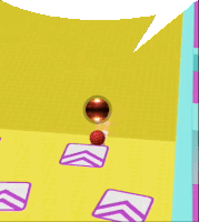 a video game with arrows and a red ball on the floor