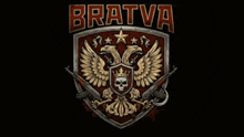 a logo for bratva with a skull and guns