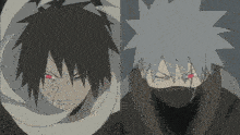 two anime characters are standing next to each other