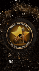a logo for rockets pop division with a guitar and a microphone