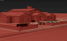 a 3d model of a house with a fence around it