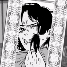a black and white drawing of a woman 's face in a mirror .