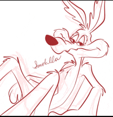 a black and white drawing of a coyote with the name smobilla written below it