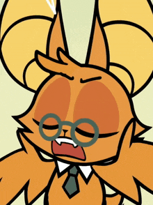 a cartoon cat wearing glasses and a tie looks angry