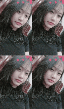 a girl in a black shirt with hearts on her face
